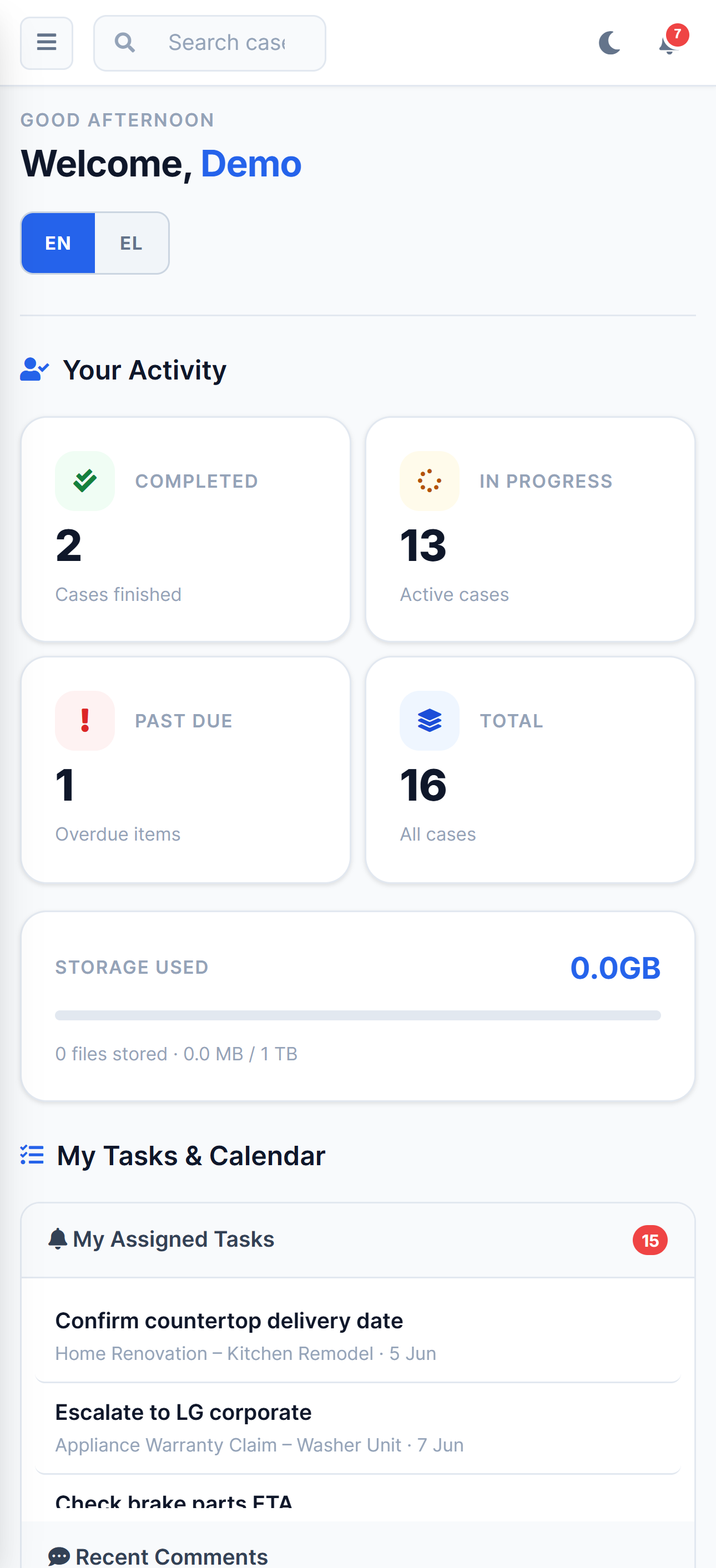 Herarx dashboard — mobile light mode