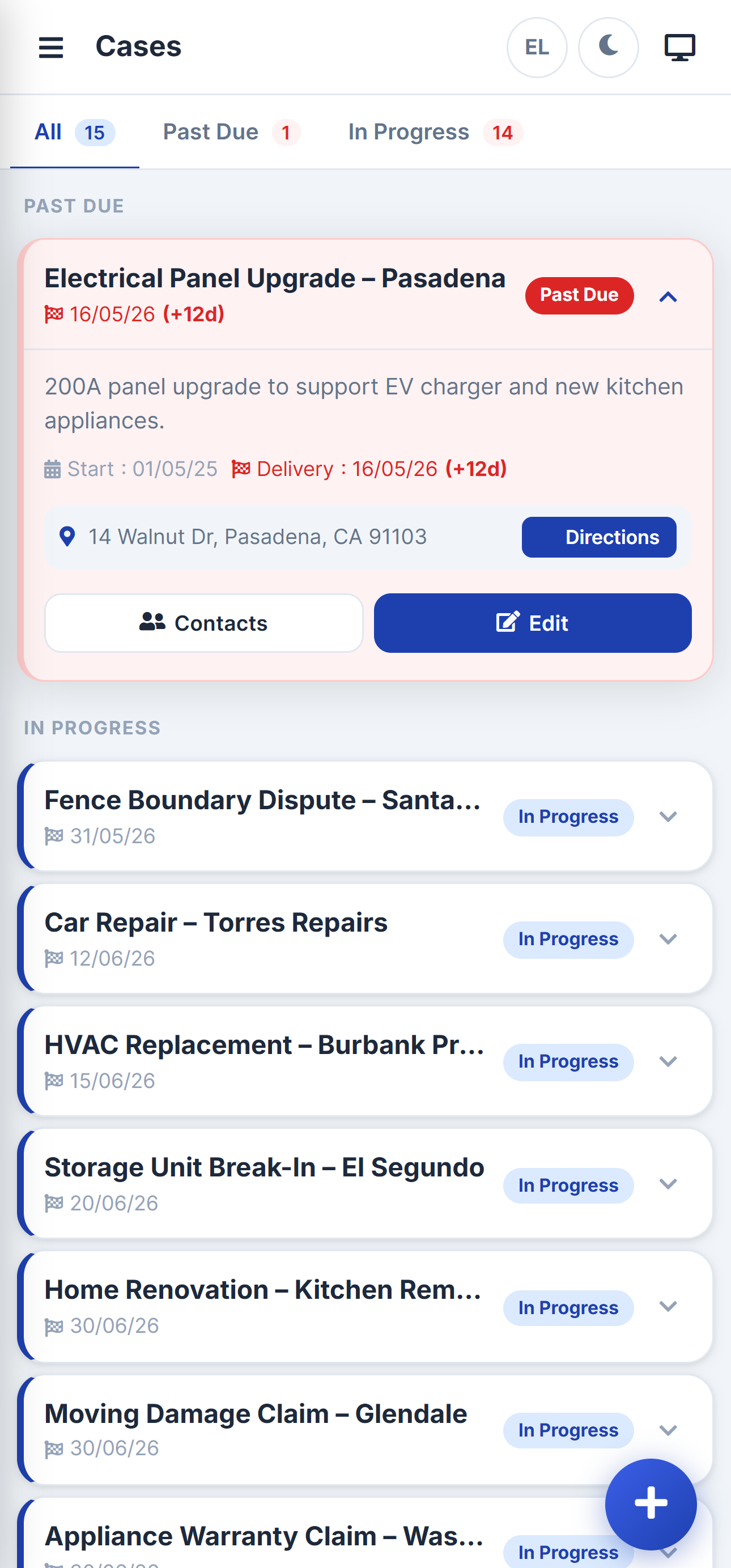 Herarx cases list — mobile light mode